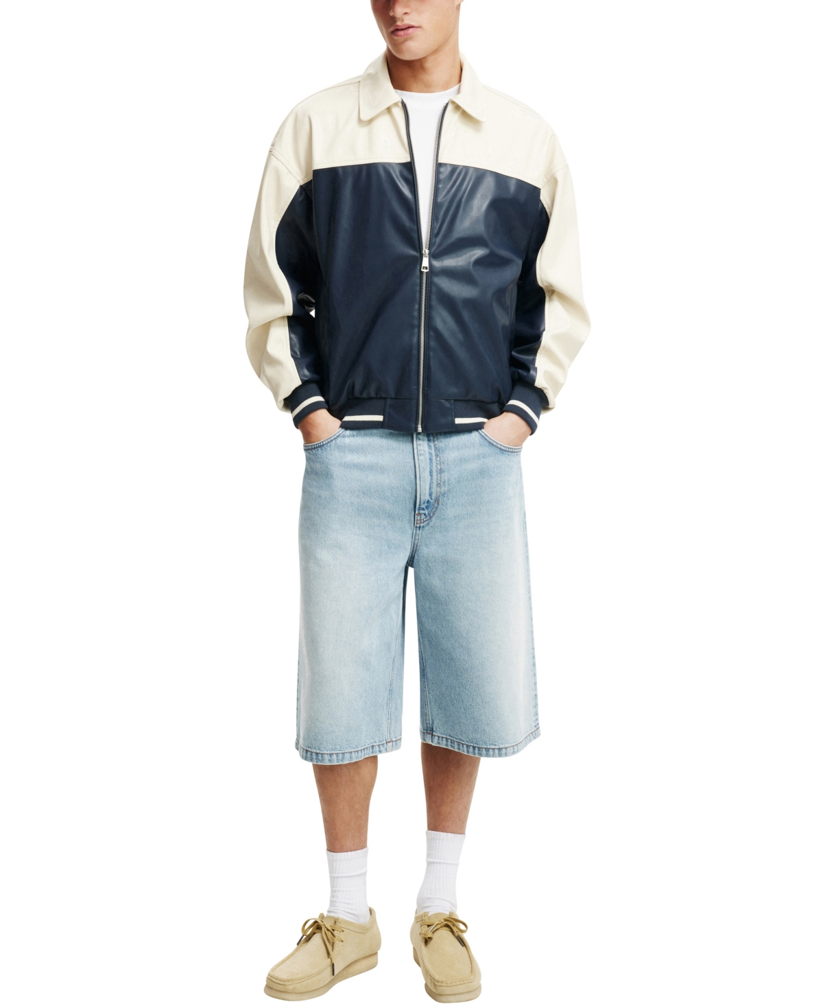 Shop Cotton On Men's Artificial Leather Western Jacket In Vintage Navy
