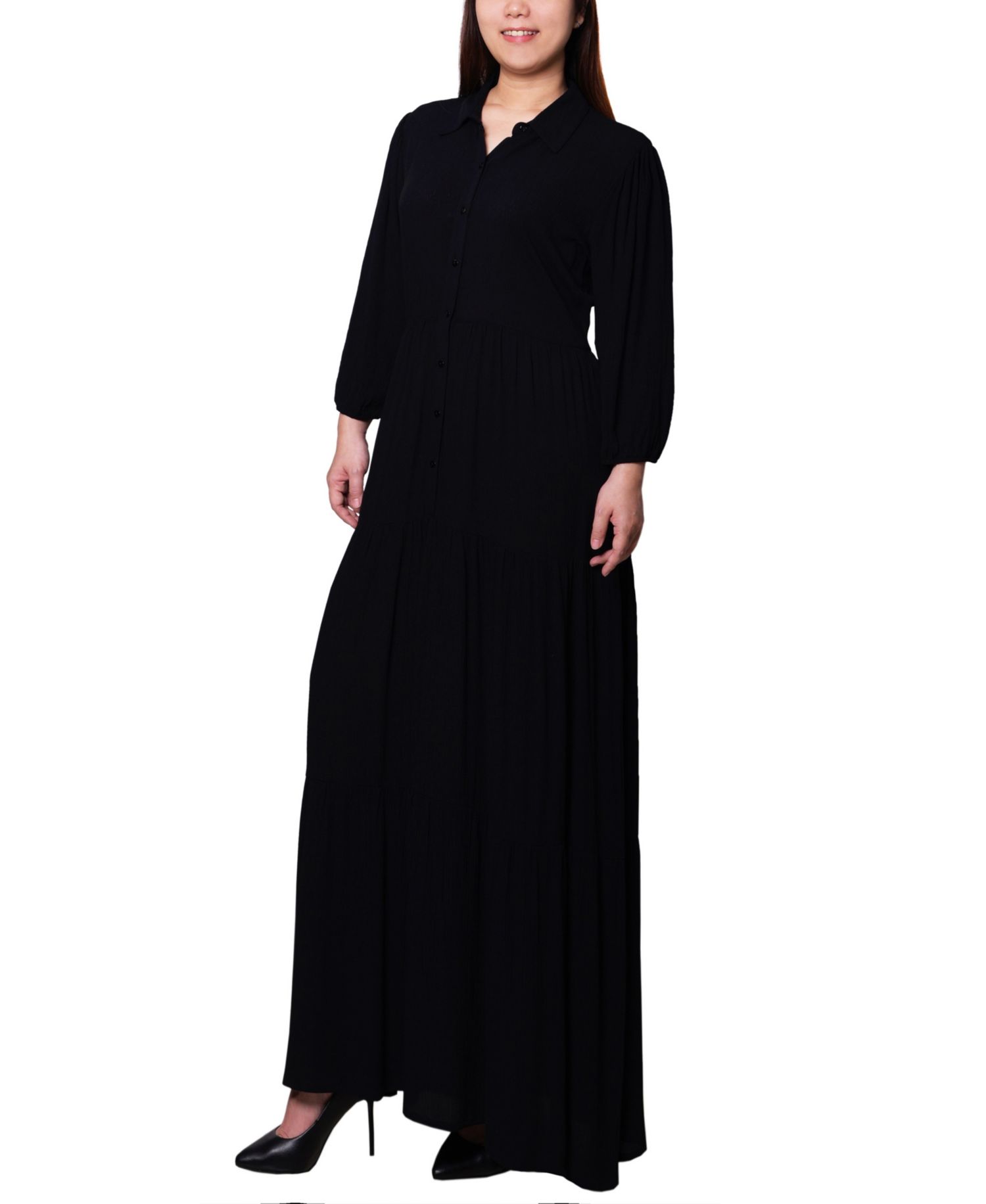 Petite 3/4 Sleeve Crinkle Tiered Maxi Dress
