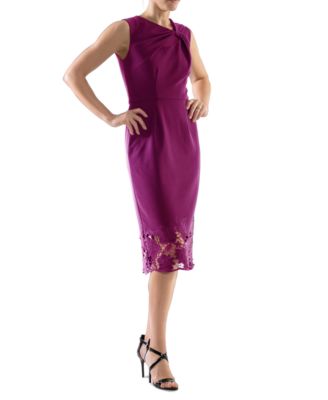 Donna Ricco - Women's Asymmetric Twist-Neck Lacy-Hem Dress