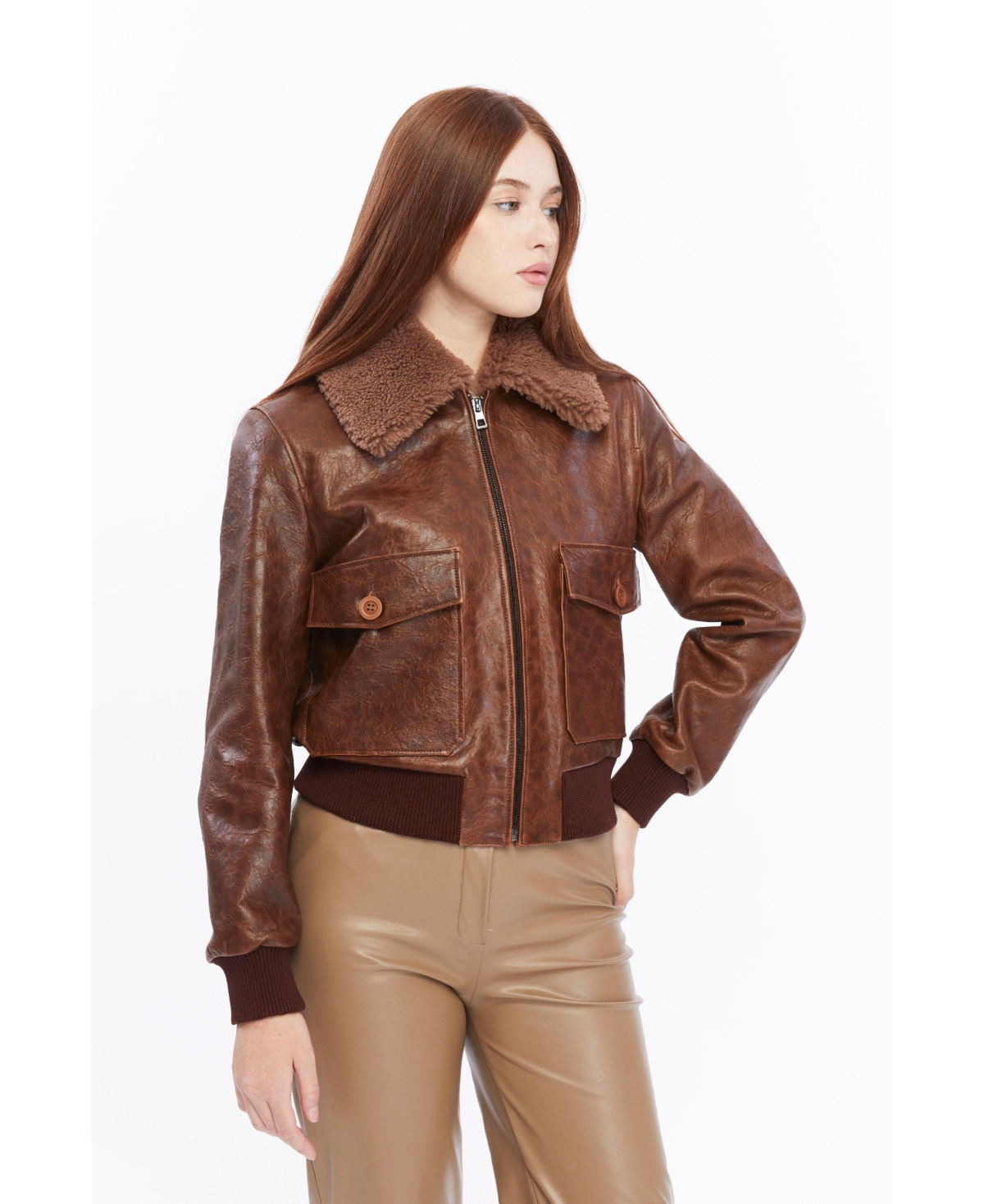 Furniq Uk Women's Leather Bomber Jacket