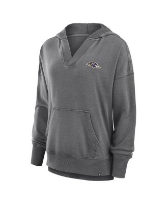 Women's Heather Charcoal Baltimore Ravens Initiative Snow Wash French Terry V-Neck Pullover Hoodie