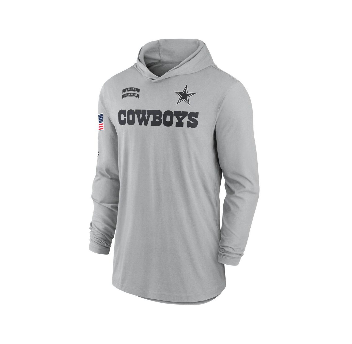 Men's Gray Dallas Cowboys 2024 Salute to Service Lightweight Performance Long Sleeve Hooded T-Shirt