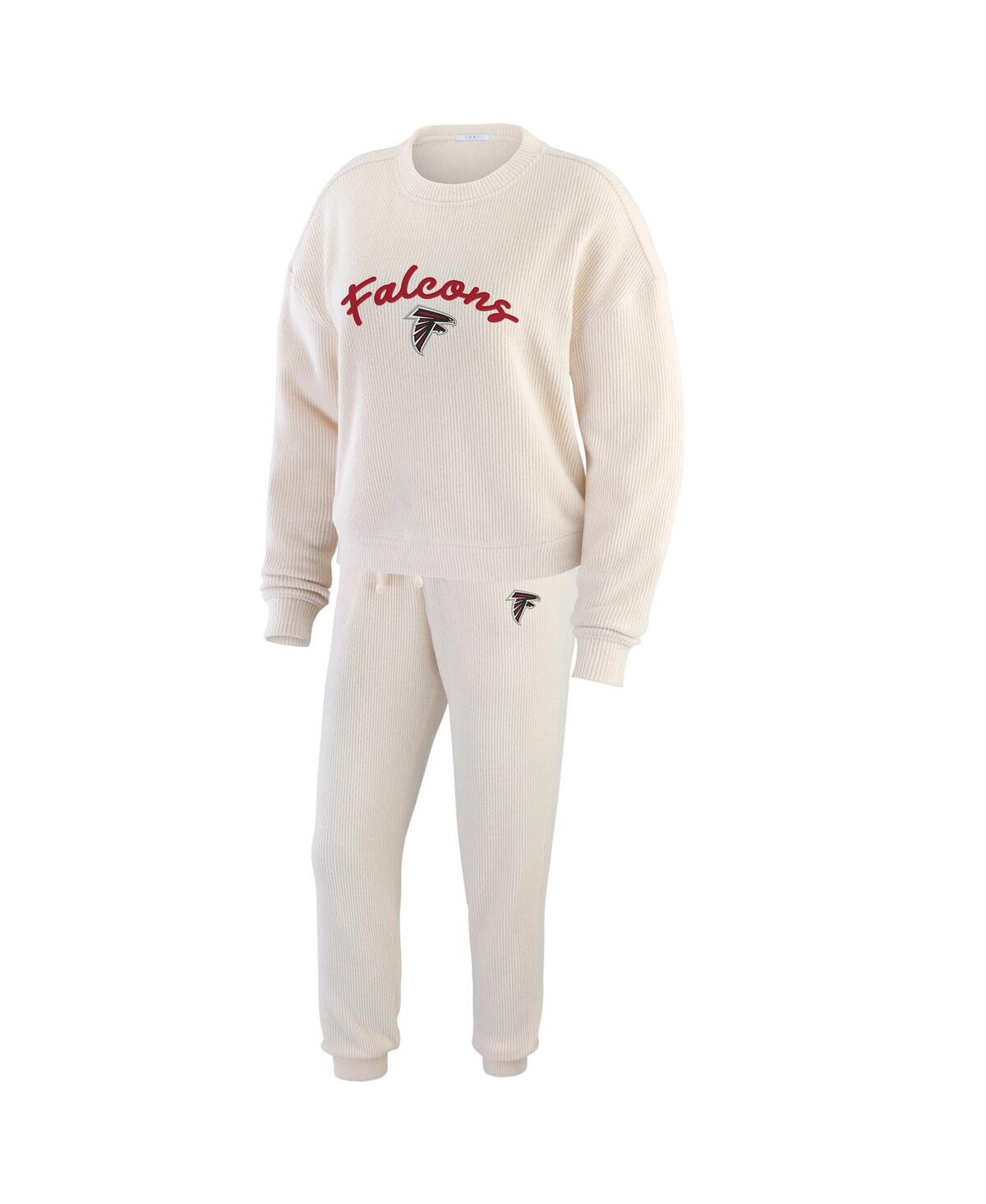 Women's Oatmeal Atlanta Falcons Rib-Knit Long Sleeve T-Shirt Pants Lounge Set - Oatmeal