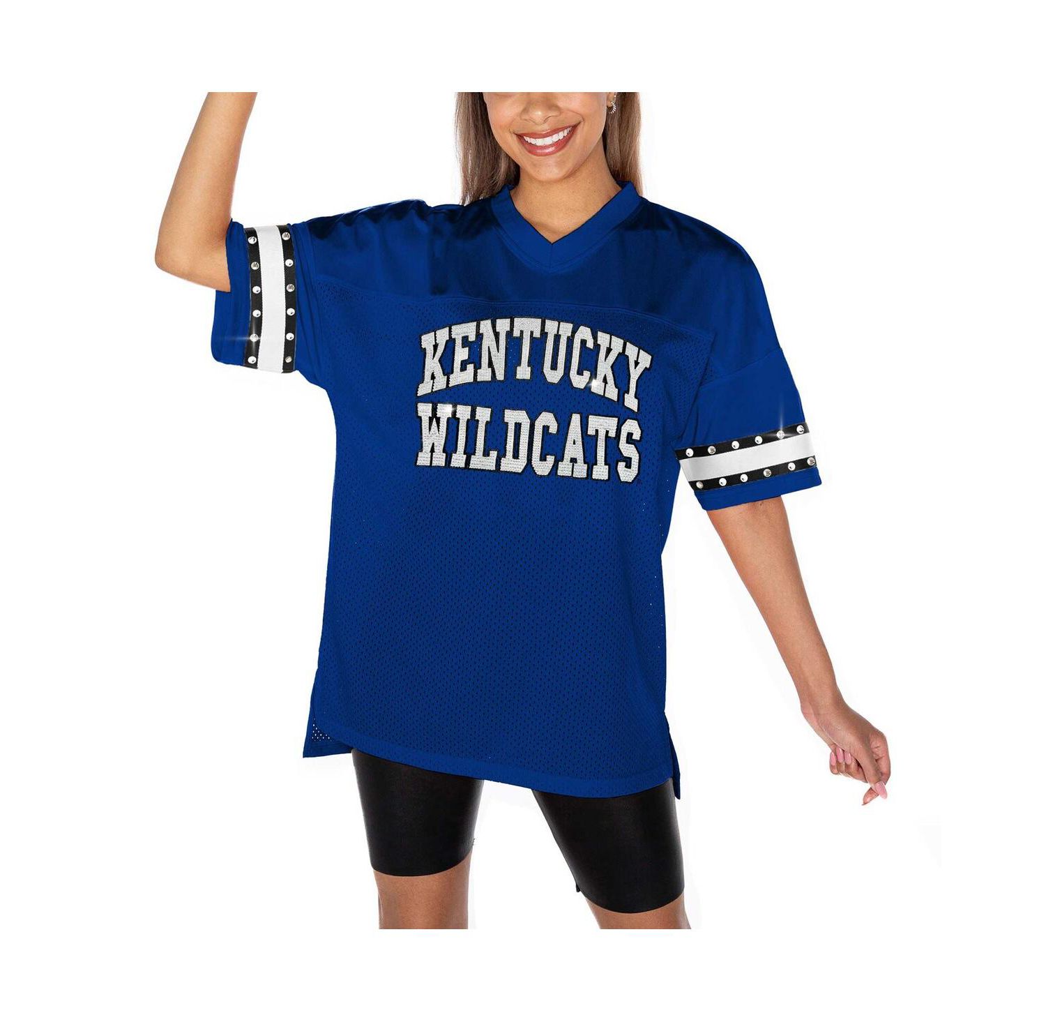 Women's Royal Kentucky Wildcats Until Kickoff Rhinestone Fashion T-Shirt