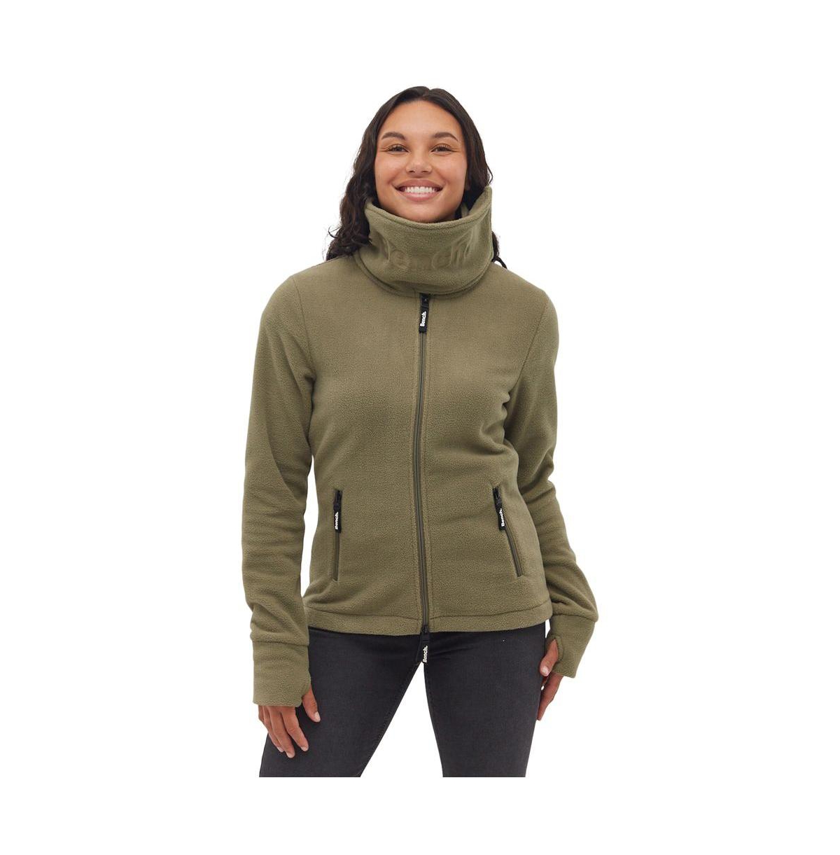 Women's Funnel Microfleece Zip-Up Wrap Neck Sweater - Khaki