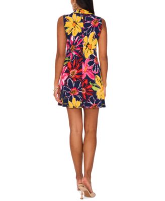 Women's Floral Jersey Front-Zip Sleeveless Dress