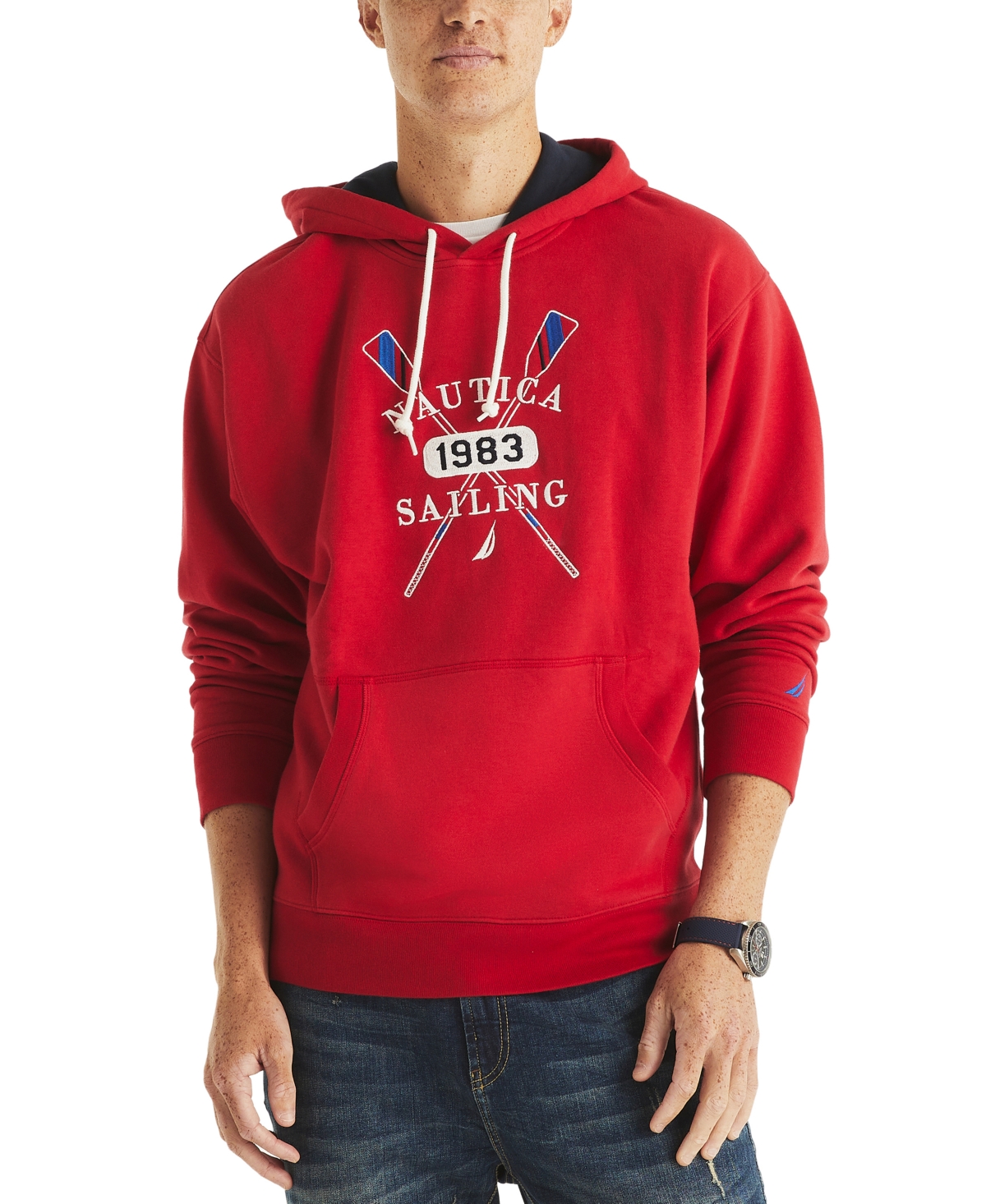 Nautica Mens Pullover Logo Hoodie In  Red