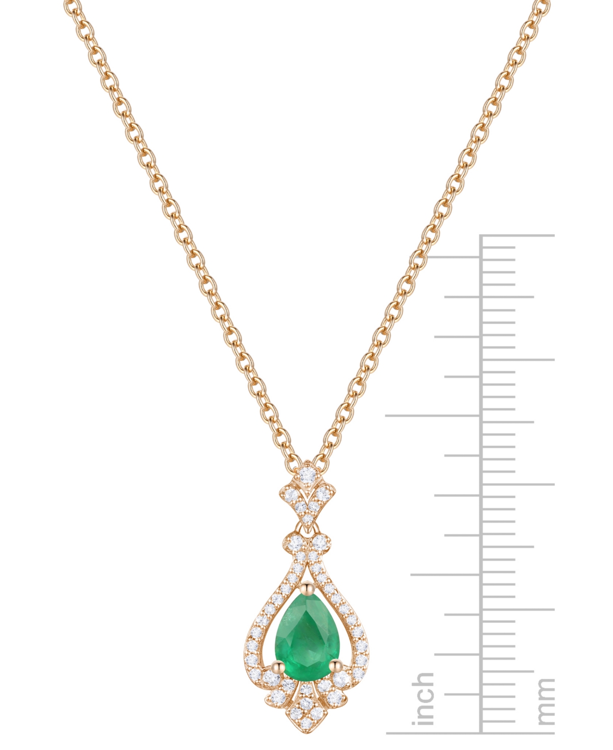 MACY'S EMERALD (5/8 CT. T.W.) & DIAMOND (1/5 CT. T.W.) PEAR HALO 18" PENDANT NECKLACE IN 14K GOLD (ALSO IN  