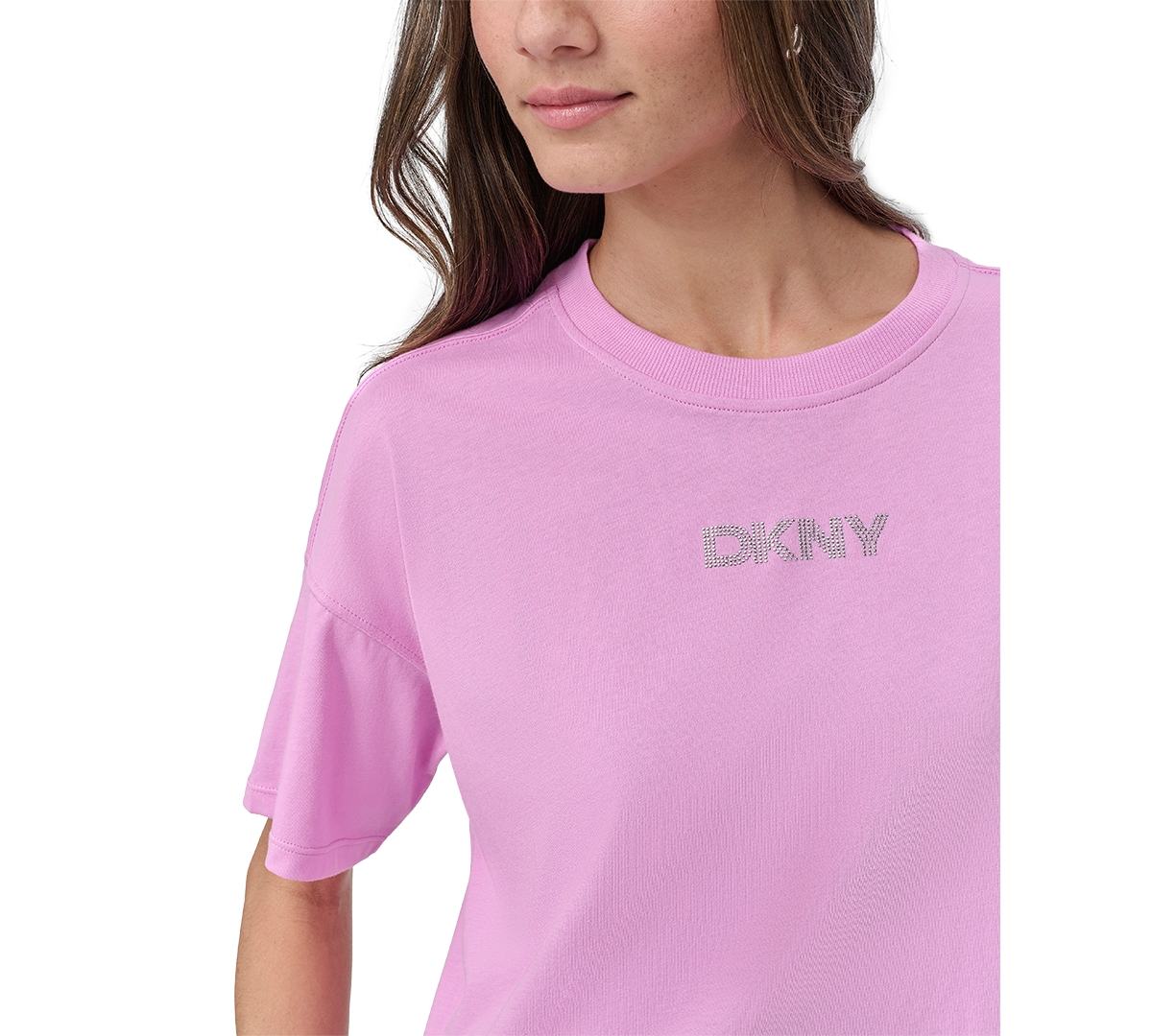 Dkny Sport Women's Rhinestone-Logo Cropped T-Shirt -silver