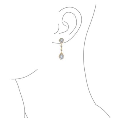 Crown Halo Cubic Zirconia CZ Teardrop Chandelier Clip On Earrings Non-Pierced