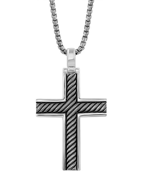 alfani EFFY Collection EFFY® Men's Black Rhodium Cross 22" Pendant Necklace in Sterling Silver Jewelry & Watches
