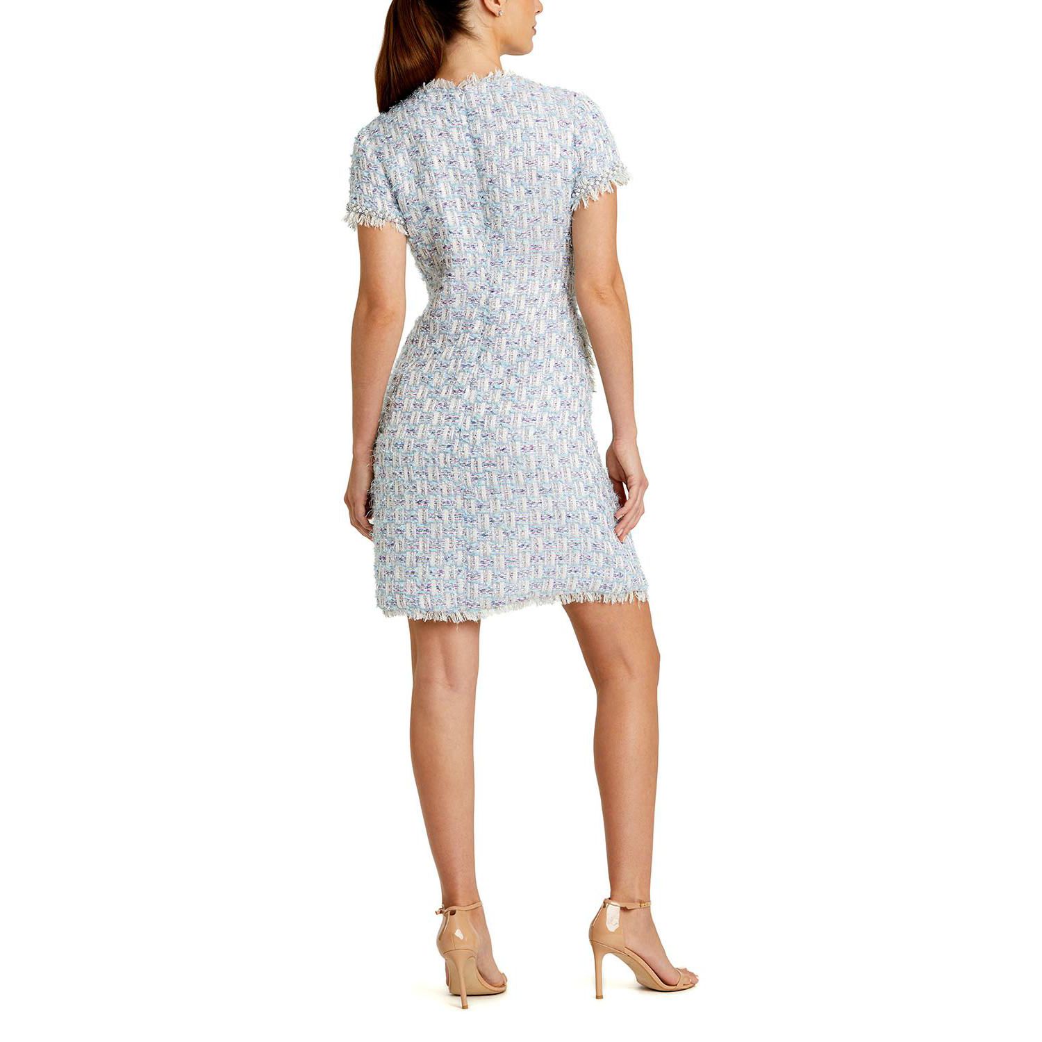 Women's Floral Buttons and Pearl Detailing Boucle Shift Dress