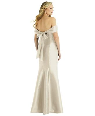 Women's Off-the-Shoulder Bow-Back Satin Trumpet Gown