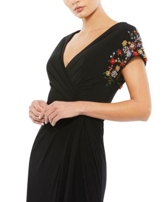 Women's Embellished Sleeve Jersey Wrap Gown