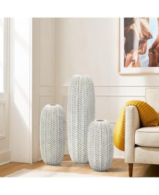 Modern Geometric Pattern Polyresin 13.5-Inch Tall Cylinder Vase