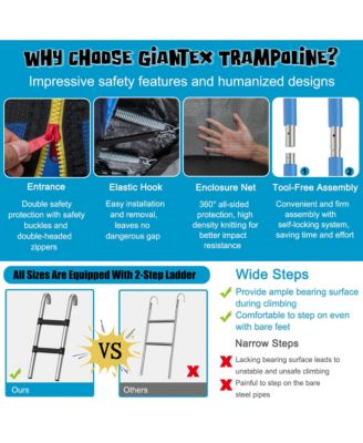 15FT Outdoor Large Trampoline Safety Enclosure Net w/ Basketball Hoop Ladder