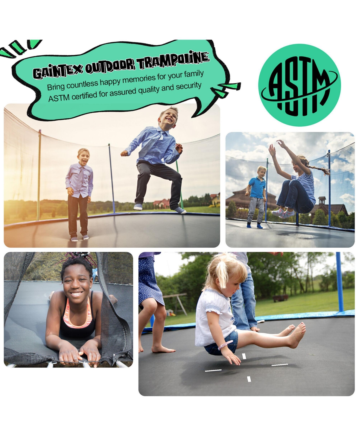 Gymax 16FT Recreational Trampoline w/ Inner Enclosure Net Basketball Hoop Ladder - Blue + black