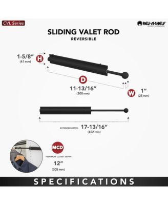 6'' Extending Metal Closet Valet Clothes Rod, Chrome, CVL-12-CR