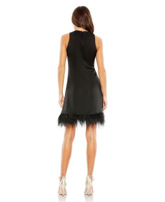 Women's Feathered Hem High Neck Sleeveless A Line Dress
