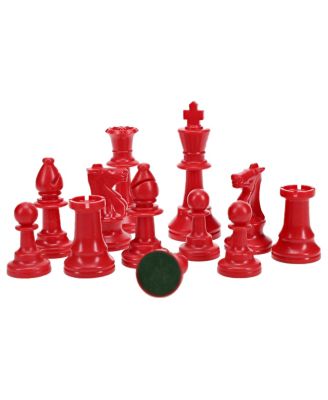 Color Bright Plastic Staunton Tournament Chess Pieces with 3.75 in. King - Half Chess Set of Chess Pieces Only, Red