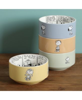 Peanuts Snoopy Bonbon Bites 4-Piece 5.5" Decorated Stoneware Ceramic Stackable Bowl Set – Bowl Set