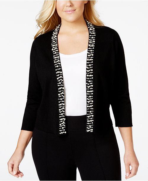 Calvin Klein Plus Size BeadTrim Knit Shrug & Reviews Sweaters