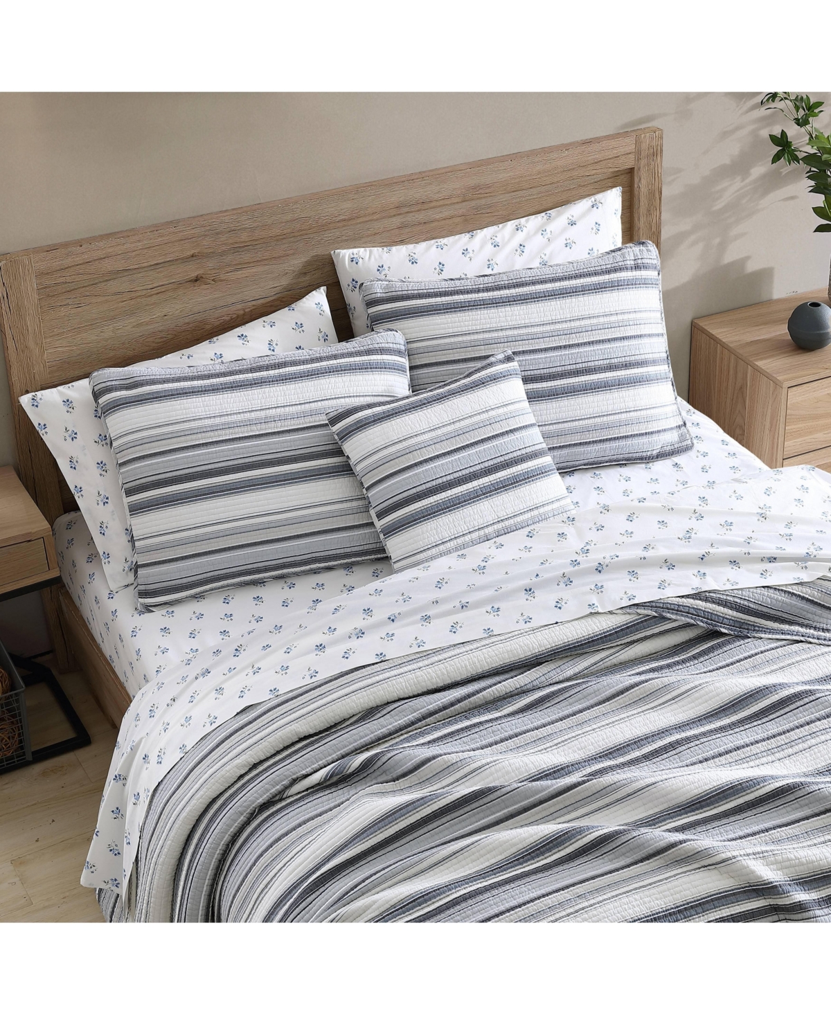 Stone Cottage Fresno Cotton Blue 4 Piece Quilt Set-Full/Queen