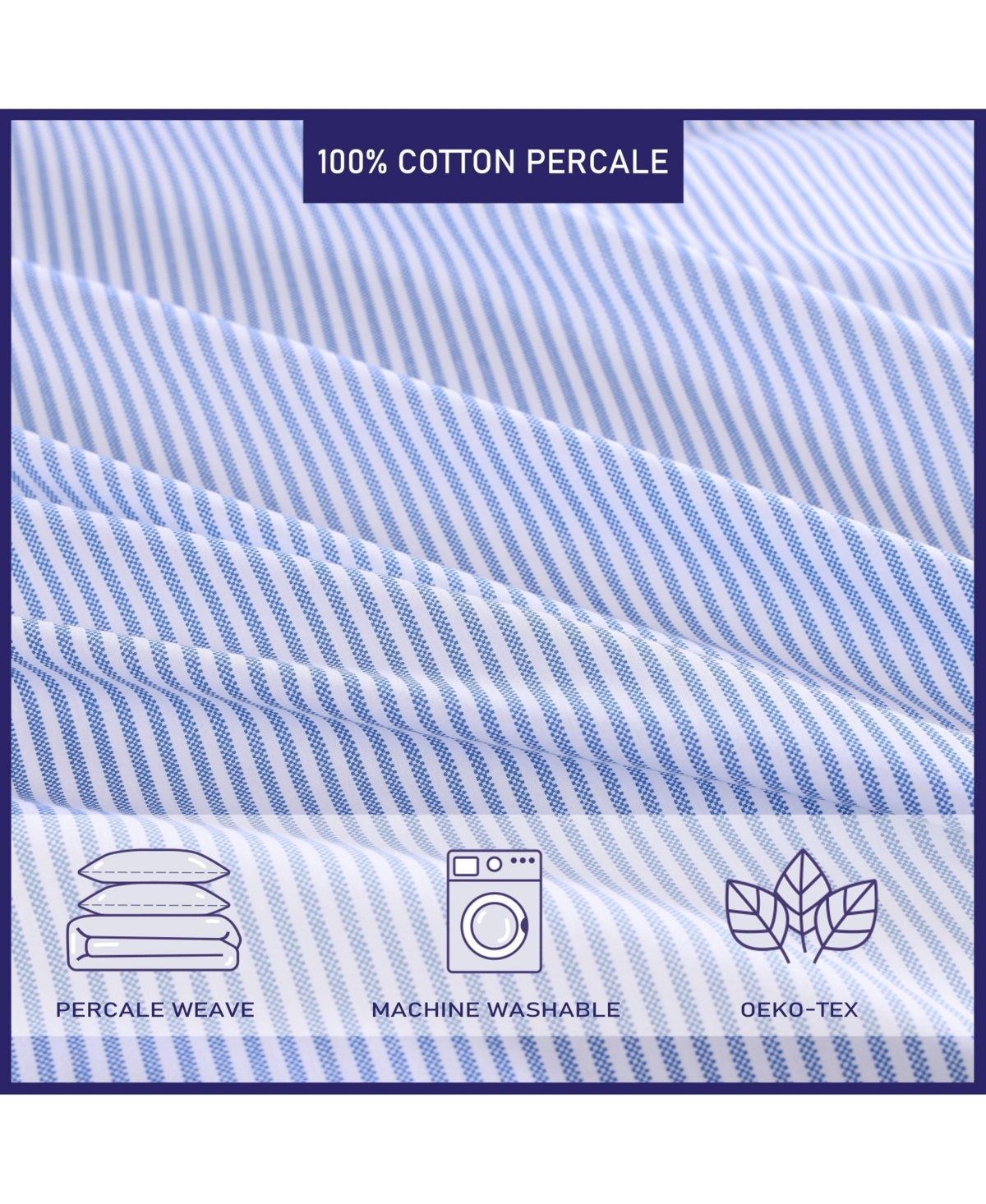 Poppy & Fritz Oxford Stripe Cotton3 Piece Duvet Cover Set-King - Blue
