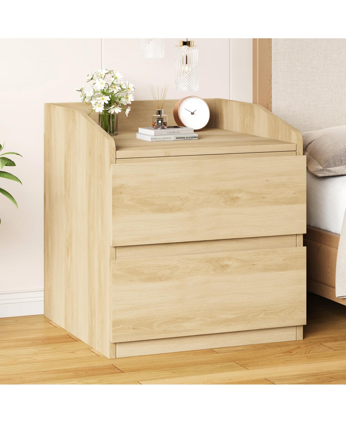 gaomon Nightstand with 2 Drawer Modern Side Table with Storage Wide End Table