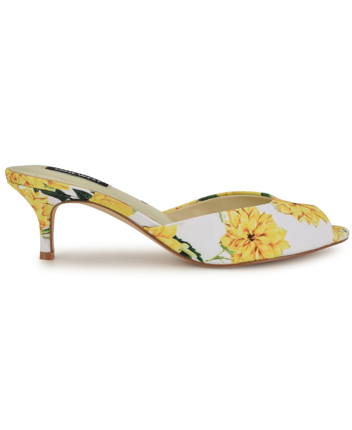 Shop Nine West Women's Luvlie Open Toe Kitten Heel Dress Sandals In Yellow Rose Floral Multi