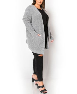 Plus Size Marled Knit Pocket Cardigan Sweater