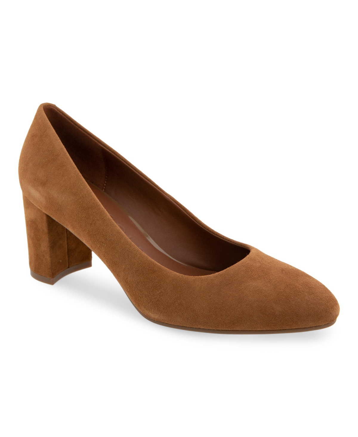 Shop Aerosoles Ebel Dress Mid Heel Pumps In Brown Tobacco Suede