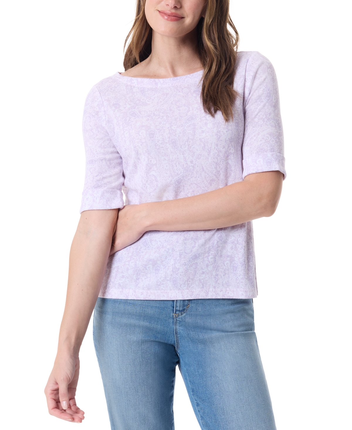 Gloria Vanderbilt Women's Alanis Printed Cuffed-sleeve T-shirt