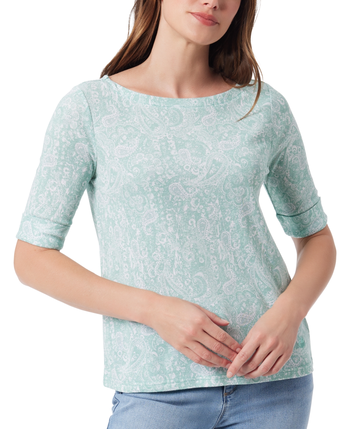 Gloria Vanderbilt Women's Alanis Printed Cuffed-sleeve T-shirt