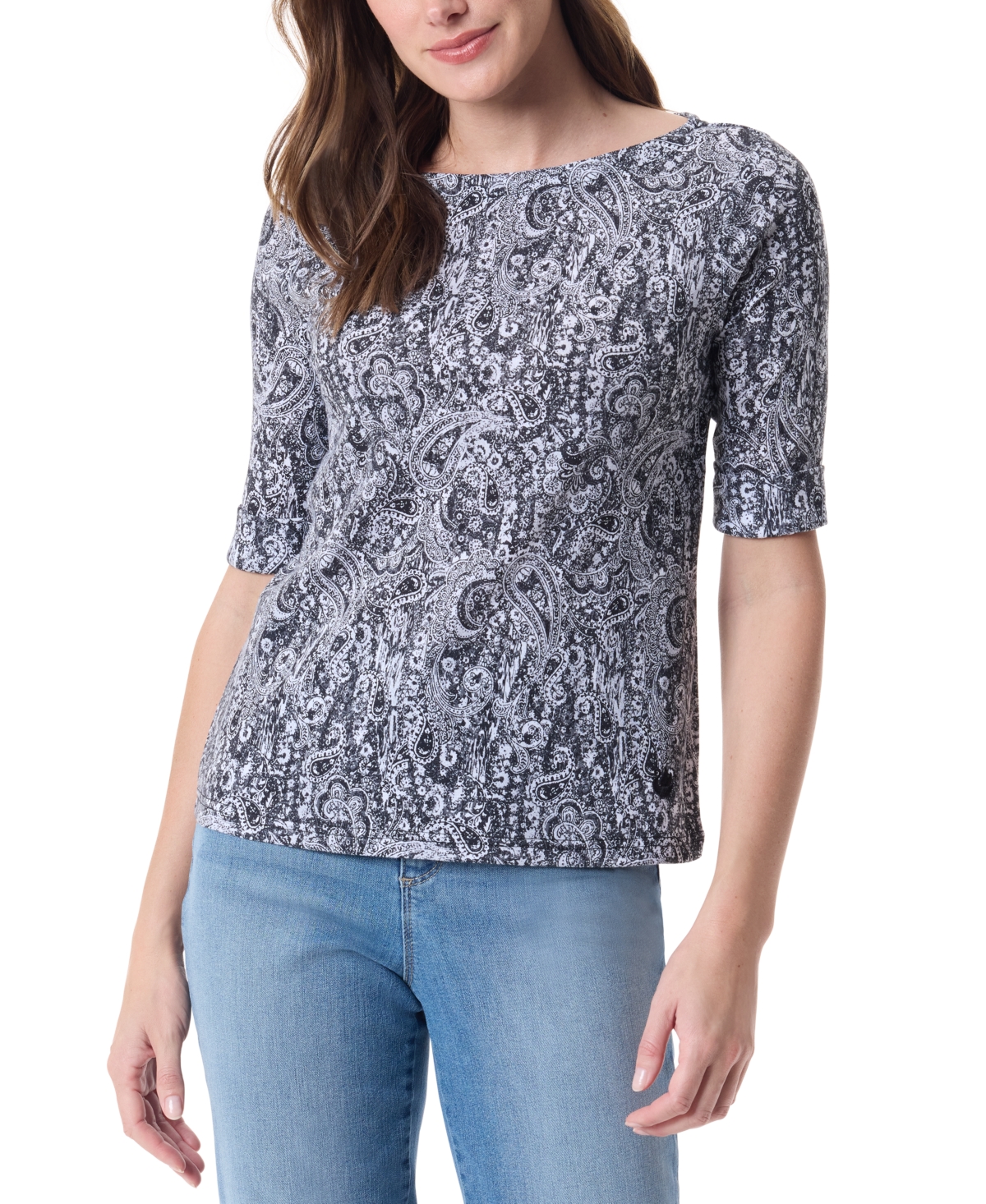 Gloria Vanderbilt Women's Alanis Printed Cuffed-sleeve T-shirt