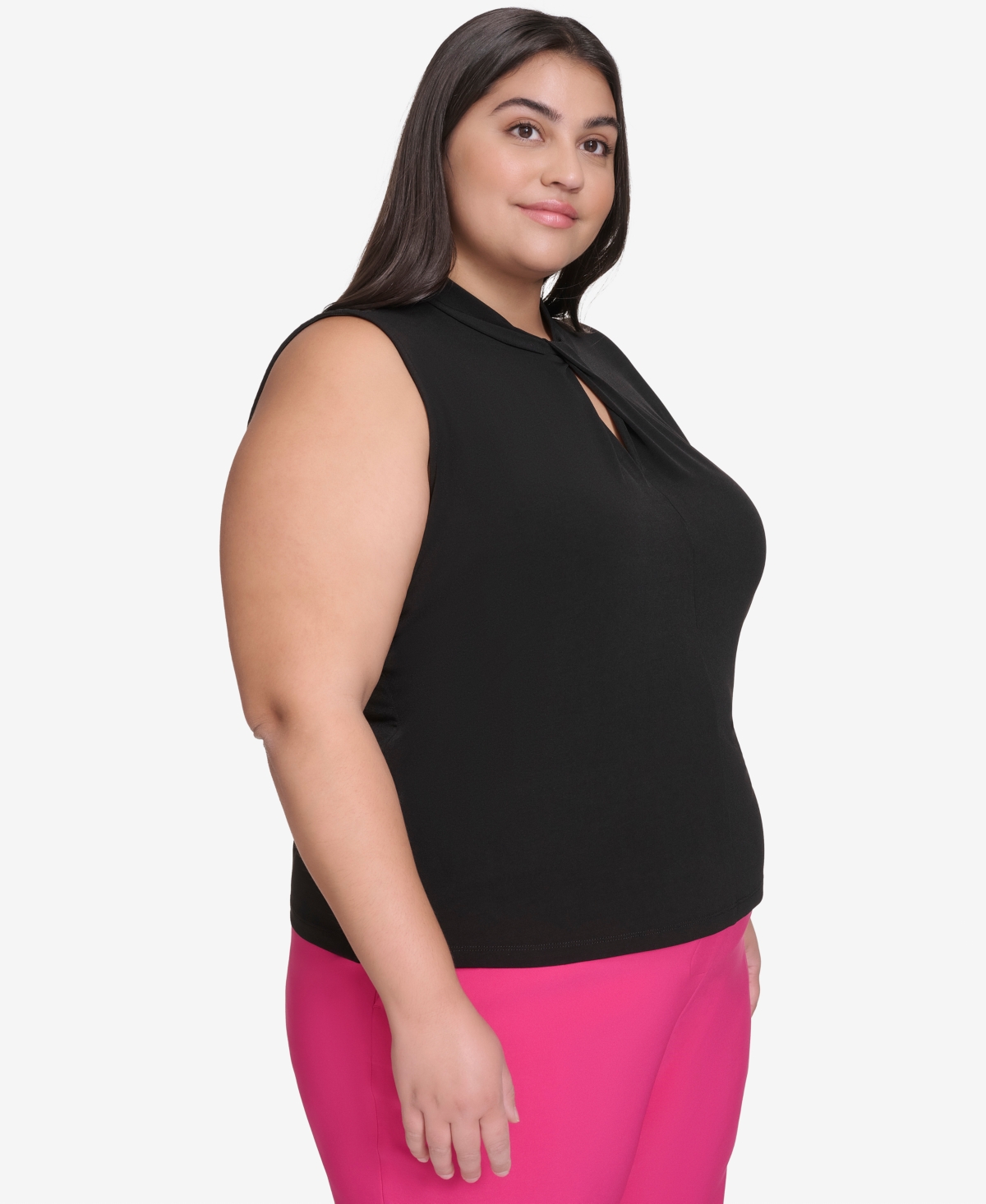 Dkny Plus Size Twist-Neck Keyhole Sleeveless Top