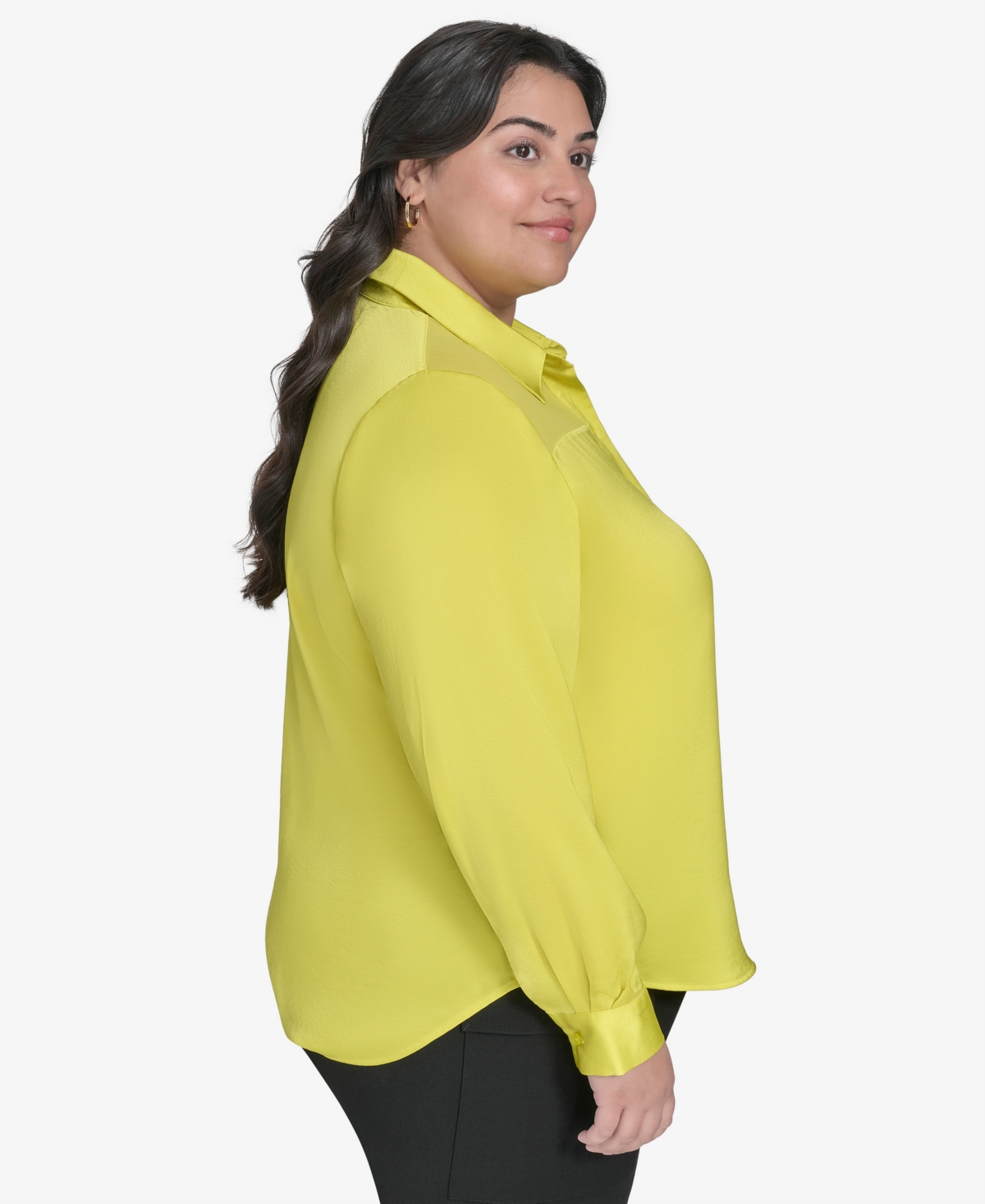 Shop Dkny Plus Size Mixed-media Blouse In Acid Yellow