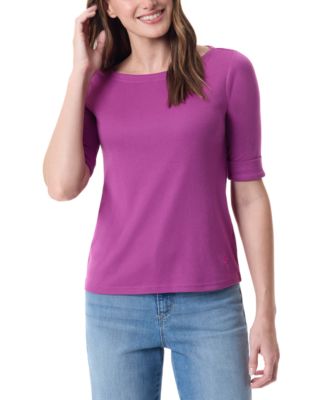 Gloria Vanderbilt - Women's Alanis Boat Neck Cuffed-Sleeve T-Shirt