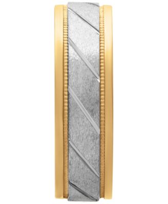 Men's Diagonal Texture Two-Tone Wedding Band in Sterling Silver & 18k Gold-Plate
