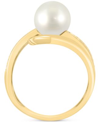 EFFY&reg; Cultured Freshwater Pearl (8mm) & Diamond (1/10 ct. t.w.) Openwork Swirl Statement Ring in 14k Gold