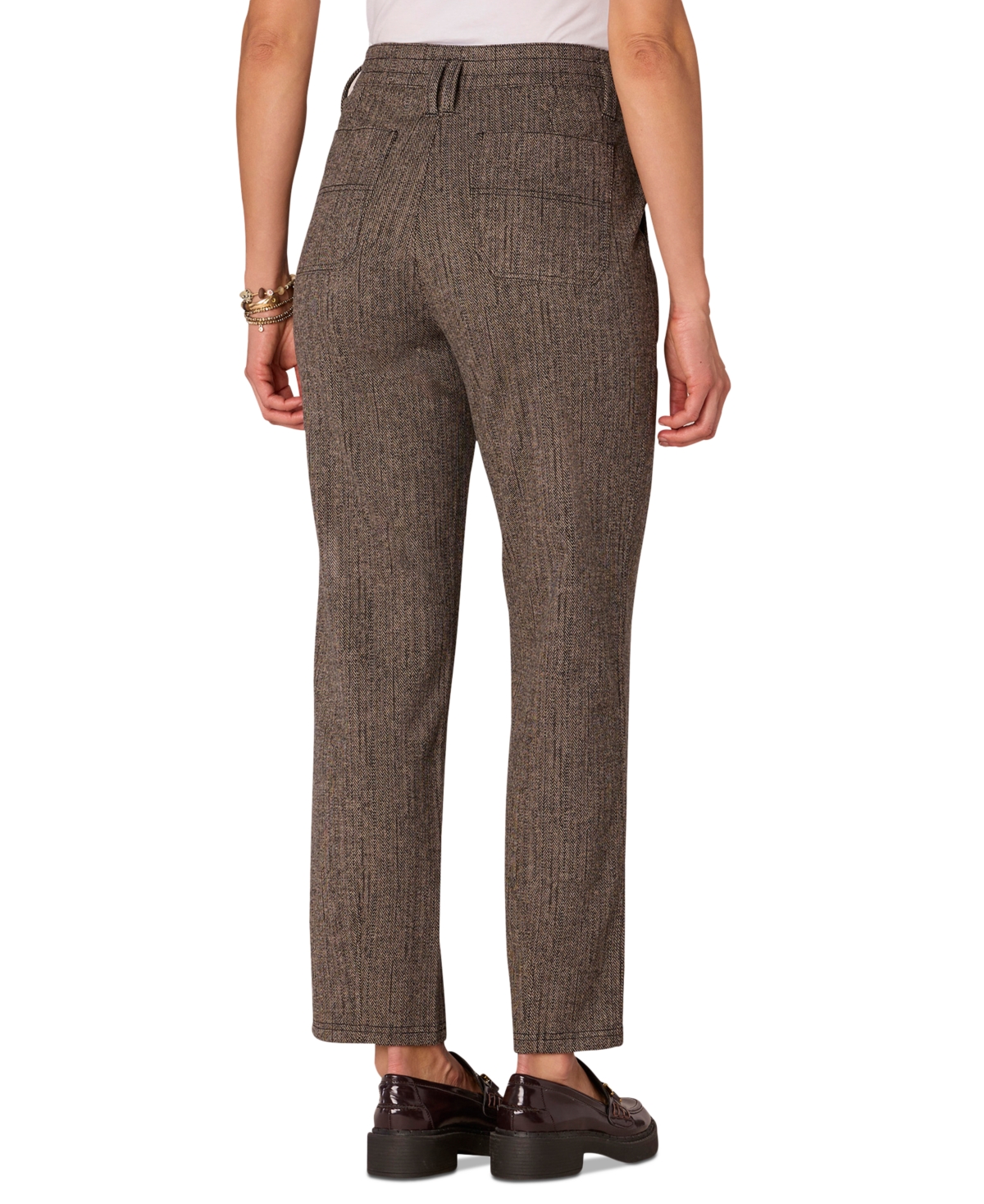 Shop Democracy Petite Ponte High-rise Ankle Pants In Peanut Butter Black