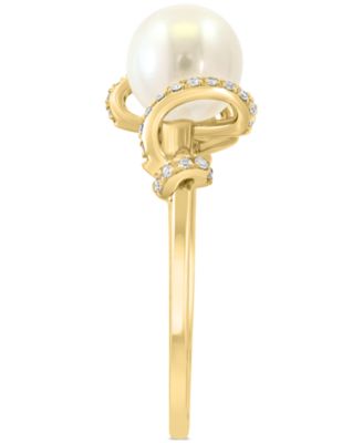 EFFY&reg; Cultured Freshwater Pearl (7mm) & Diamond (1/10 ct. t.w.) Spiral Statement Ring in 14k Gold
