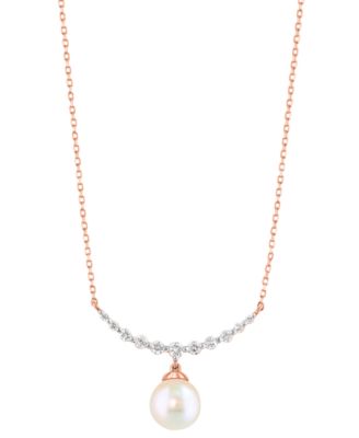 EFFY&reg; Cultured Akoya Pearl (6mm) & Diamond (1/6 ct. t.w.) Fancy 18" Collar Necklace in 14k Rose Gold