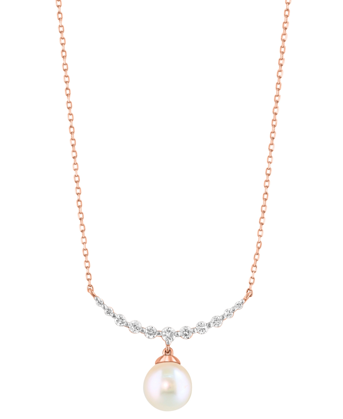 Effy Collection Effy Cultured Akoya Pearl (6mm) & Diamond (1/6 Ct. T.w.) Fancy 18" Collar Necklace In 14k Rose Gold In Rose Gold