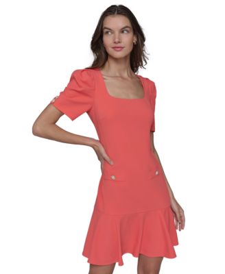KARL LAGERFELD PARIS - Women's Puff-Sleeve Flounce-Hem Dress
