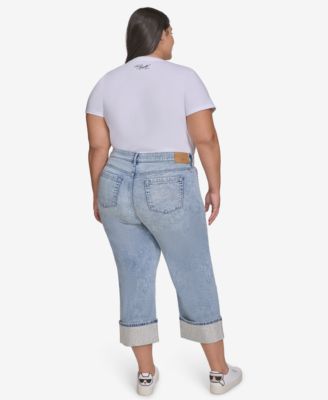 Plus Size Mid-Rise Crystal Cuffed Jeans, Exclusively at Macy's