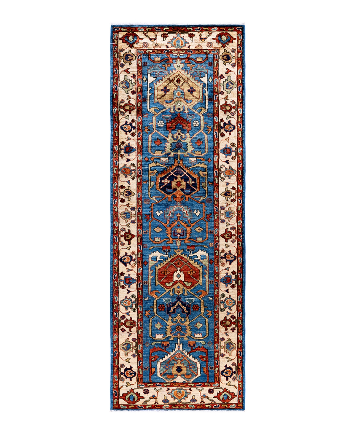 Adorn Hand Woven Rugs Serapi M1999 2'9"x8'2" Runner Area Rug In Light Blue