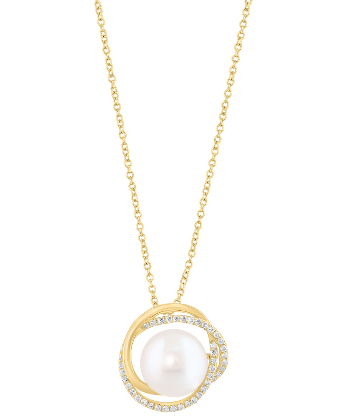 Effy Collection Effy Cultured Freshwater Pearl (10mm) & Diamond (1/6 Ct. T.w.) Interlocking Circle 18" Pendant Neckl In Gold