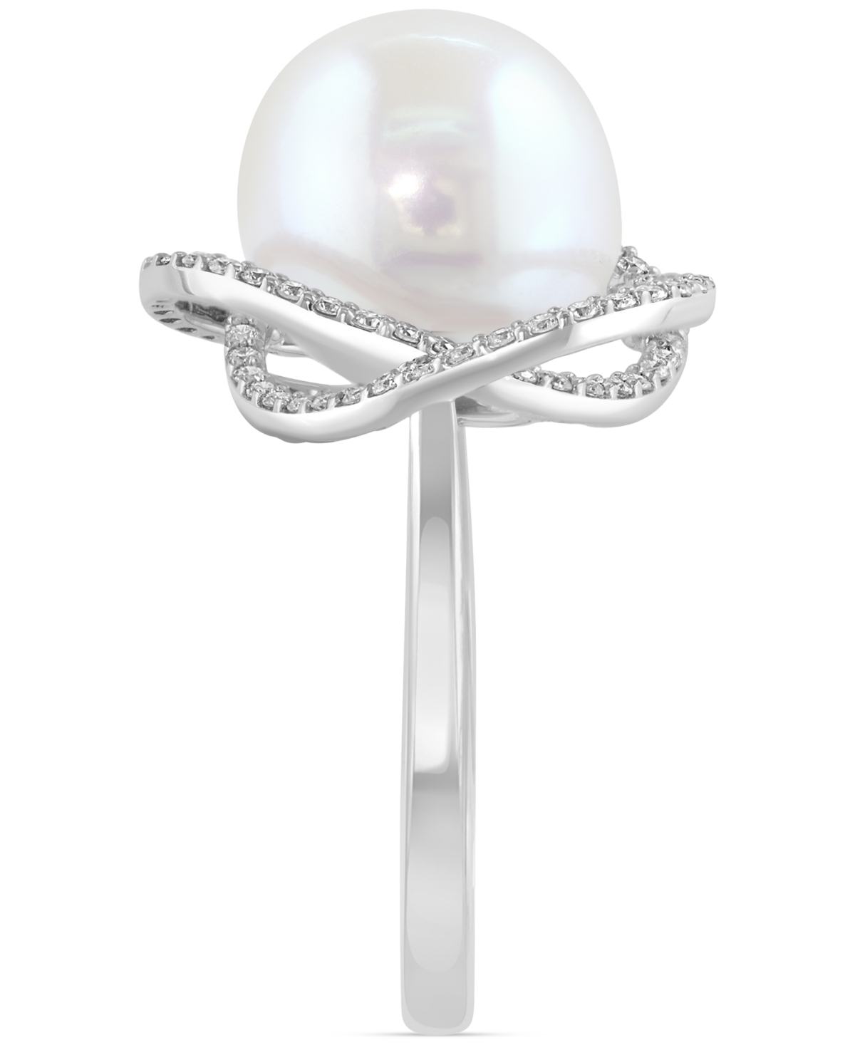 Effy Collection Effy Cultured Freshwater Pearl (10mm) & Diamond (1/3 Ct. T.w.) Spiral Knot Statement Ring In 14k Whi In White Gold
