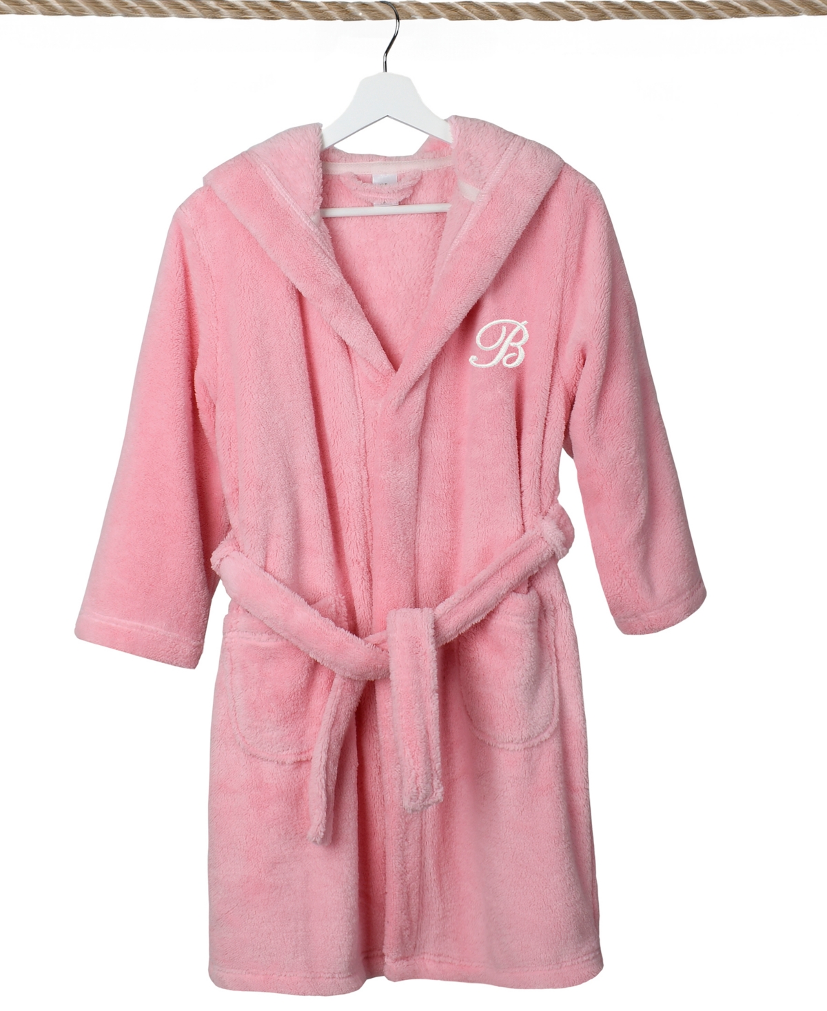 Linum Home Personalized Kids Super Plush Hooded Bathrobe In B Pink,white